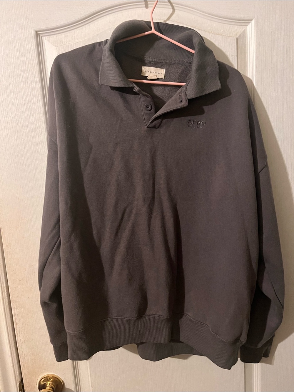 Aeropostale Men's Charcoal Pullover Polo Sweatshirt